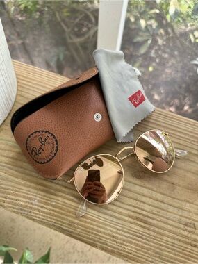 Ray-Ban Gold Frame Sunglasses with Rose Gold Mirrored Lenses
